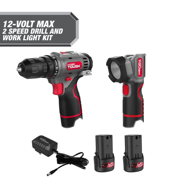 Hyper Tough 12V Max* 2-Speed Drill and Work Light Combo Kit with (2) 1.5Ah Lit-Ion Batteries & Charger, Model 99334