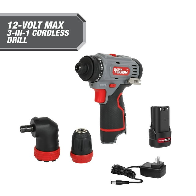 Hyper Tough 12V Max* LithiumIon 3in1 MultiHead Power Drill Set with