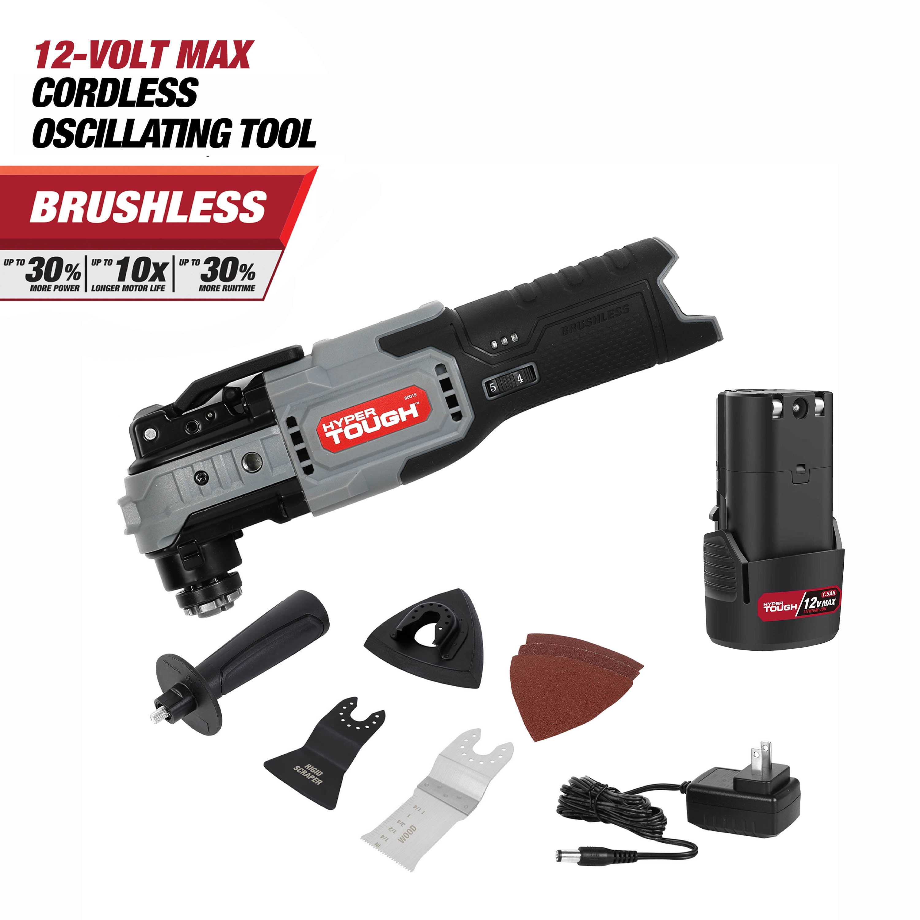Hyper Tough 12V Max LithiumIon Brushless Oscillating MultiTool with 1.5Ah Battery and Charger