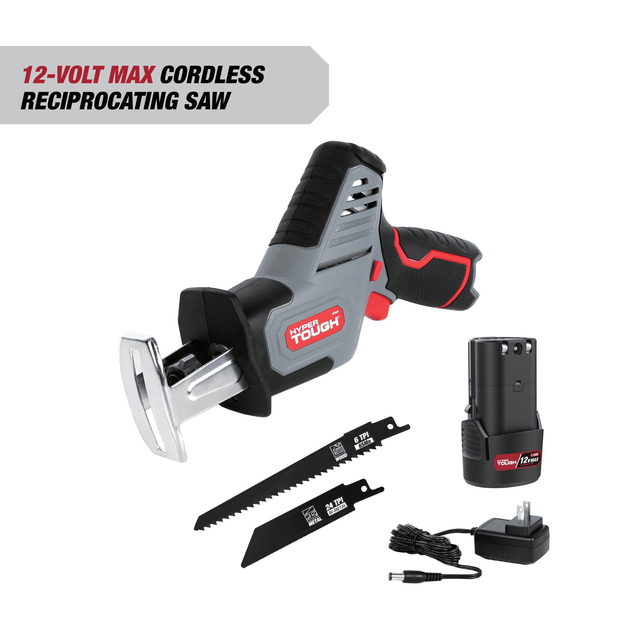 Hyper Tough 12V Max Lithium-Ion Compact Reciprocating Saw with 1.5Ah Battery and Charger