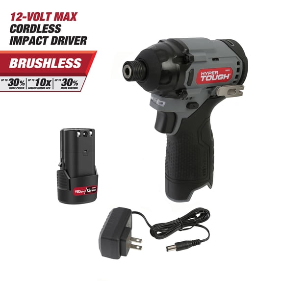 Hyper Tough 12V Max Lithium-Ion Cordless Brushless Impact Driver Quick-Change Chuck