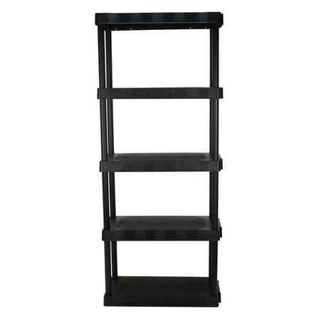 Hyper Tough 5-Tier Black Plastic Shelf Unit, 68.8 H x 30 W x 13.88 D, 350 lb Capacity