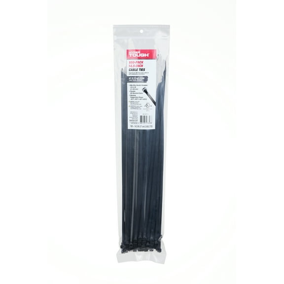 Hyper Tough 14.5 inch 75lb Cable Ties UV Resistant Black 100 Count