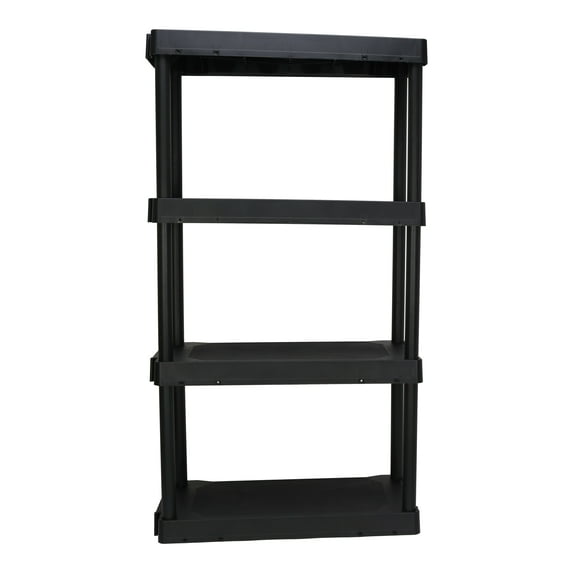 Hyper Tough Plastic 4-Tier Storage Shelves 47.6"H x 21.75"W x 14"D, 240lb Total Capacity, Black