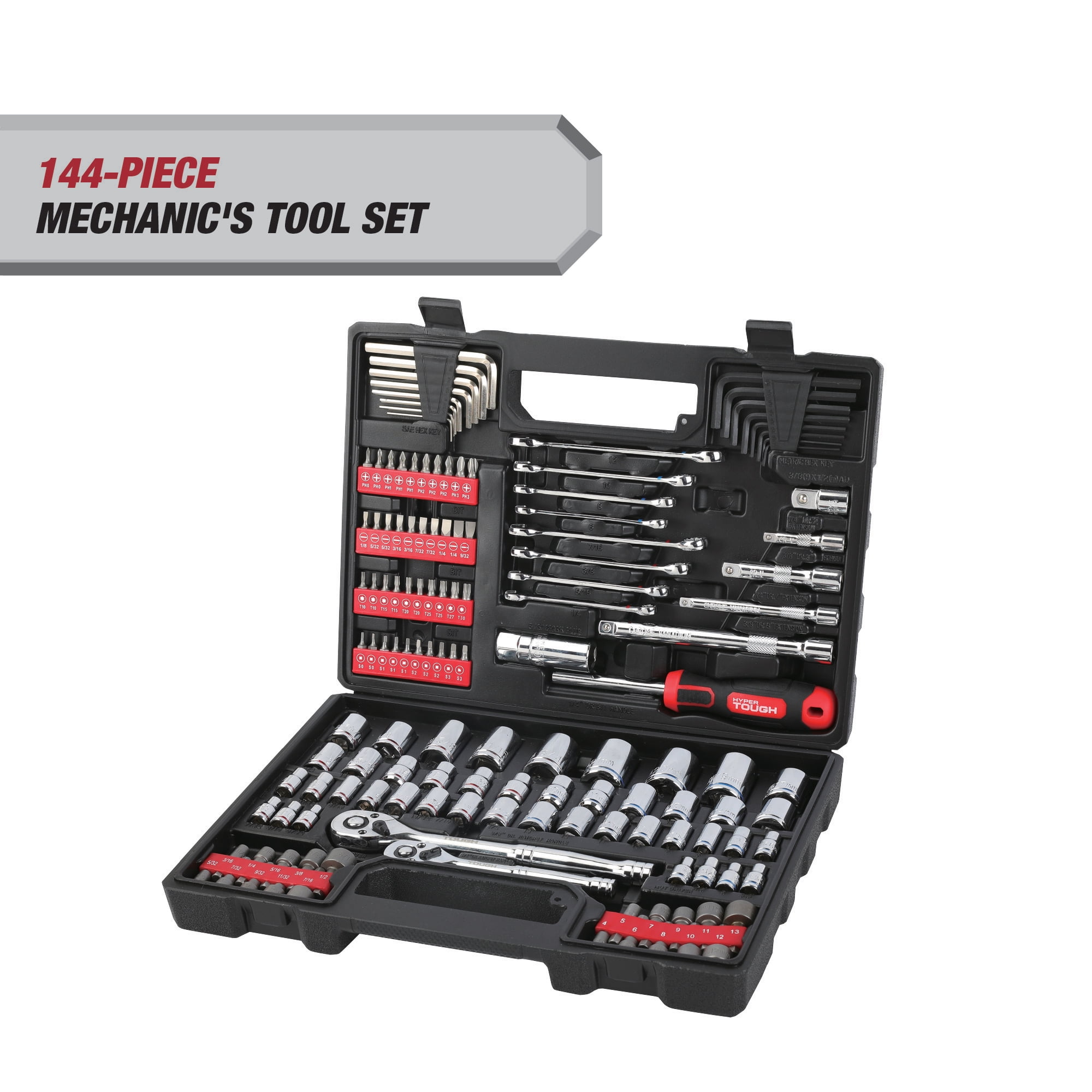 Hyper Tough 144-Piece 1/4, 3/8 and 1/2-inch Drive Mechanics Tool