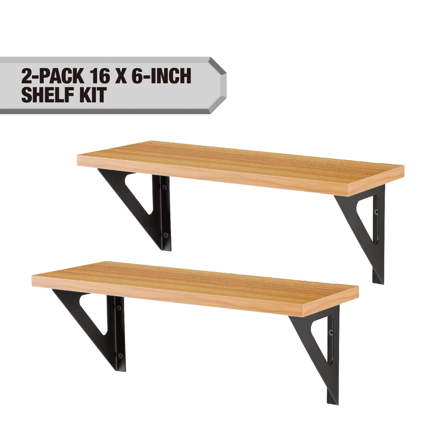 Hyper Tough Brown Shelf Kit with Brackets and Mounting Hardware, 15-3/4" x 6", 2-Pack