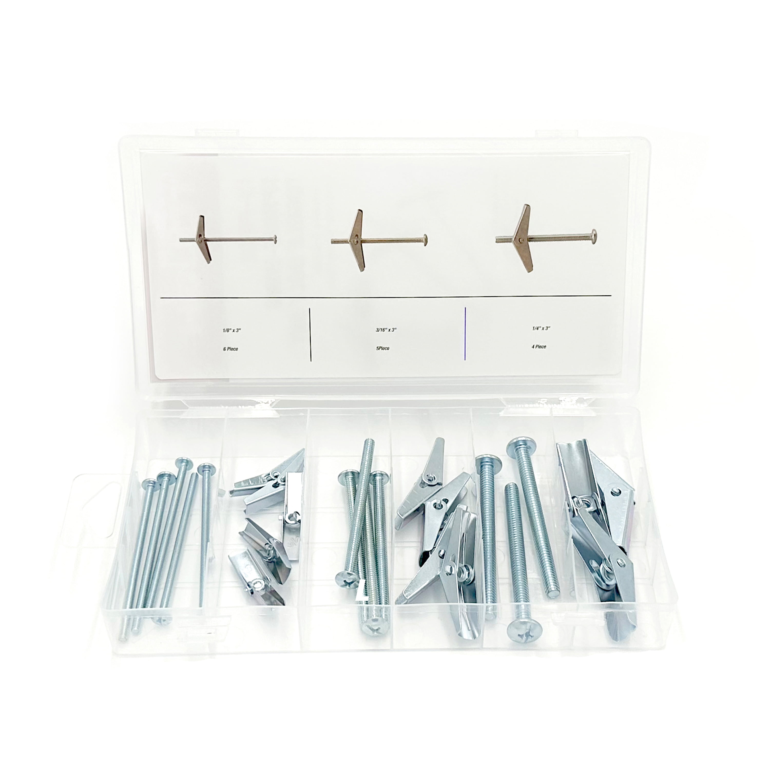 Hyper Tough Zinc Plated Steel Spring Wing Toggle Bolt Fasteners with Storage Case, 15 Piece