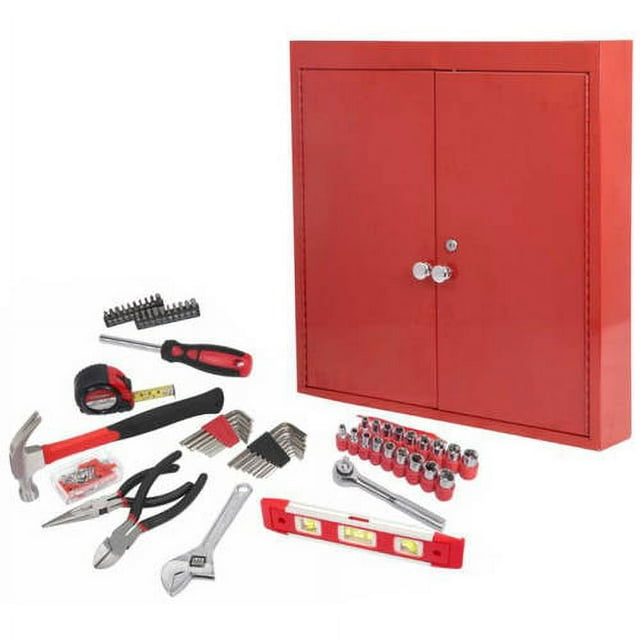 Hyper Tough 151-Piece Hand Tool Set with Metal Storage Wall Cabinet