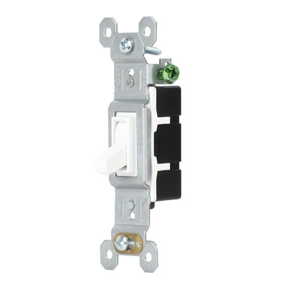 Hyper Tough 15A 125 V Single Pole Toggle Switch, White, Impact-Resistant Housing, Self-Grounding, Quick Wiring Terminals