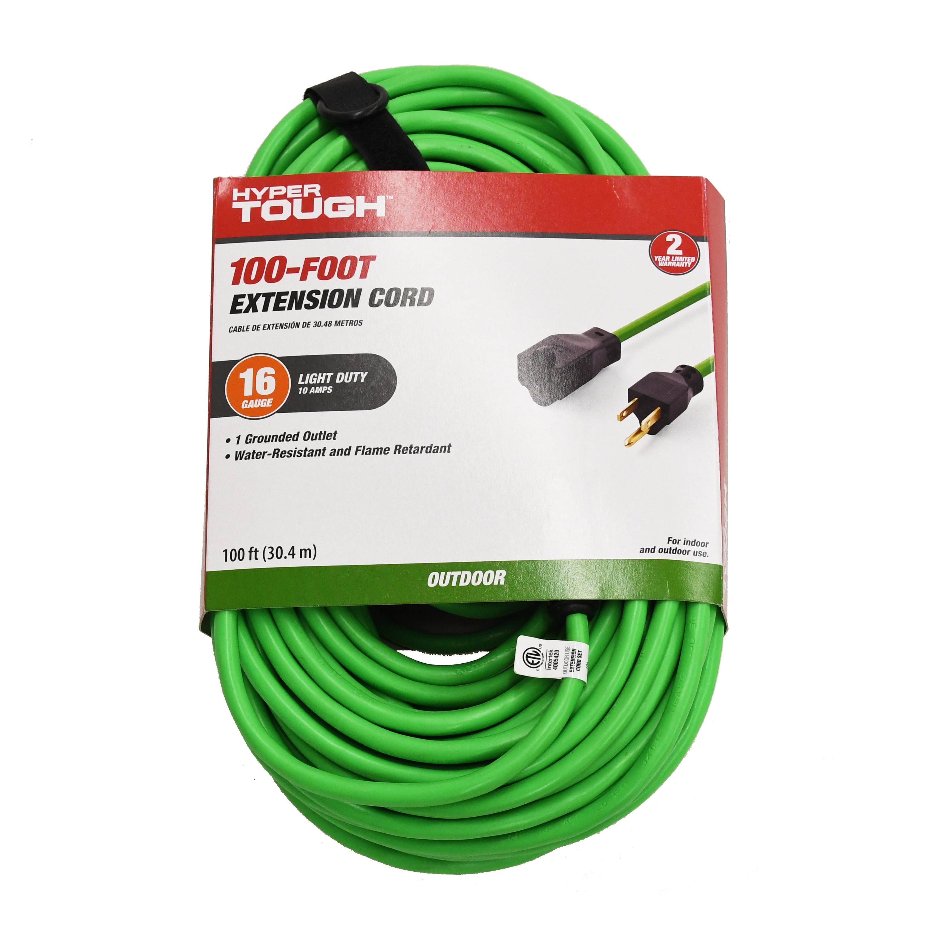 Hyper Tough 16/3 Green Indoor Outdoor Extension Cord 100ft Light