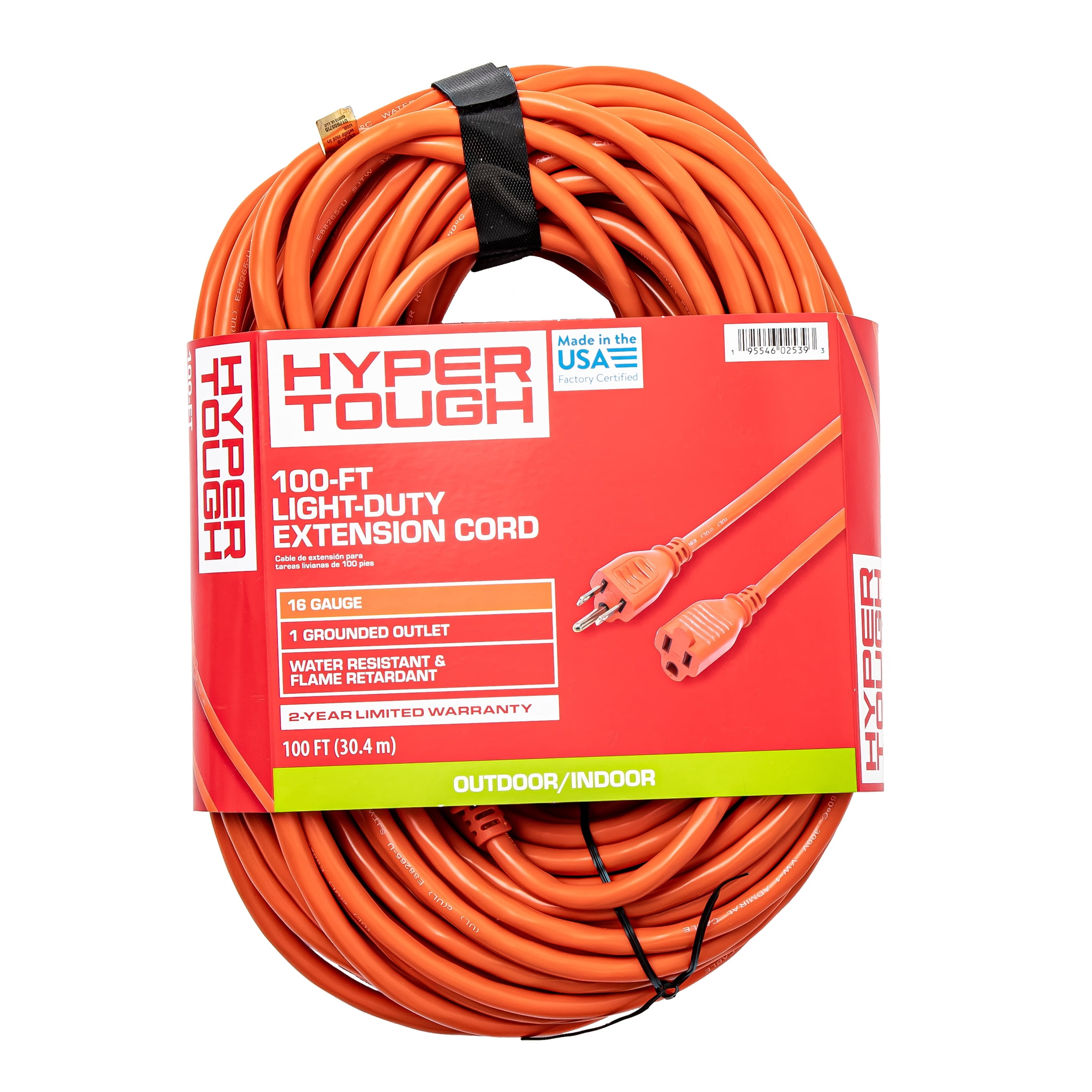 Hyper Tough 16AWGX3C 100ft Indoor and Outdoor Light Duty Orange Vinyl Extension Cord