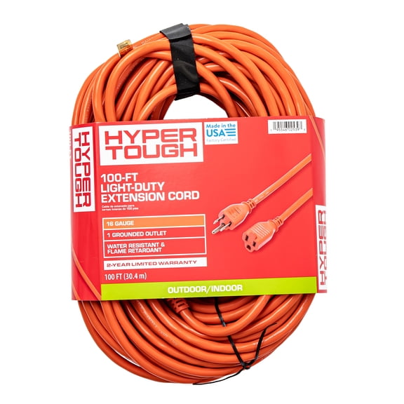 Hyper Tough 16AWGX3C 100ft Indoor and Outdoor Light Duty Orange Vinyl Extension Cord