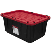 Hyper Tough Storage Bin, 17 Gallon Plastic Storage Container with Snap-On Lid, Black and Red, Industrial