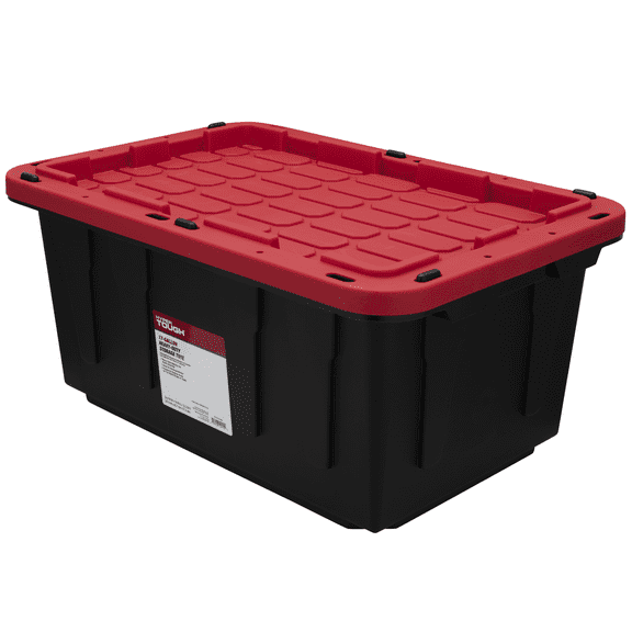 Hyper Tough 17 Gallon Medium Storage Bin with Snap Lid, Black and Red, Heavy Duty Plastic Storage Container