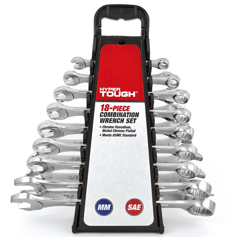 Hyper Tough 18 Piece Combination Wrench Set Metric SAE