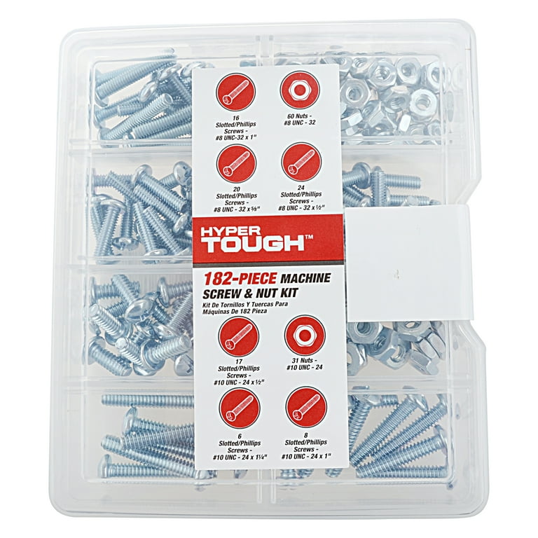 Hyper Tough 182-Piece Zinc Plated Machine Screw and Nut Assortment