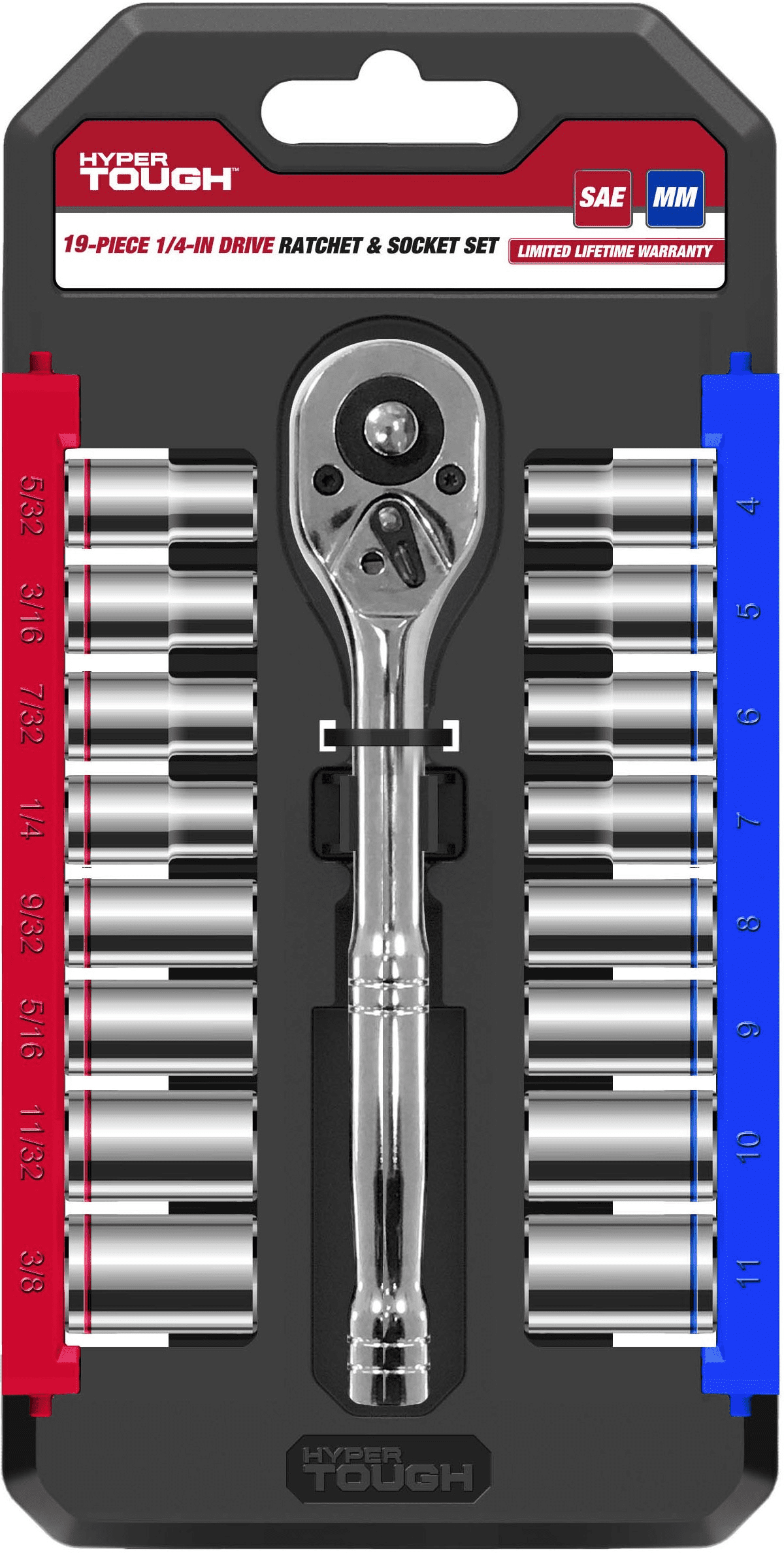 Hyper Tough 19 Piece 1/4 Inch Drive Ratchet and Socket Set