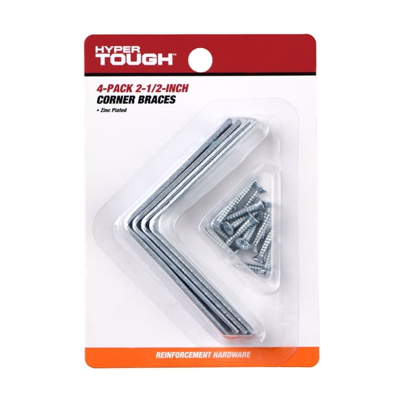 Hyper Tough 2-1/2 x 2-1/2 inch Corner Brace, Steel, Zinc Plated (4 Pack), mounting hardware included