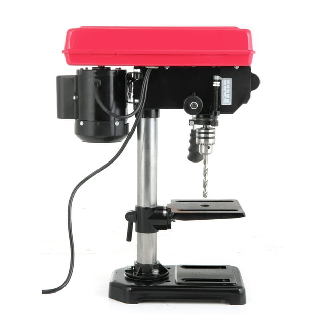Hyper Tough 2.4 AMP Corded 8 inch Drill Press, 1/2 inch Chuck, 5 Speed with Depth Stop and Three Stem Handle