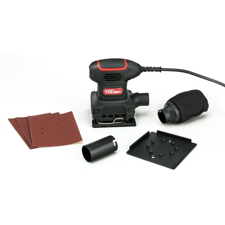Hyper Tough 2 AMP Corded 1/4 Sheet Palm Sander with Dust Bag, Vacuum Hose Adapter, Punch Plate & 3 Sanding Sheets (60, 80 & 120 Grit) Hyper Tough 2 AMP Corded 1/4 Sheet Palm Sander with Dust Bag, Vacuum Hose Adapter, Punch Plate & 3 Sanding Sheets (60, 80 & 120 Grit)