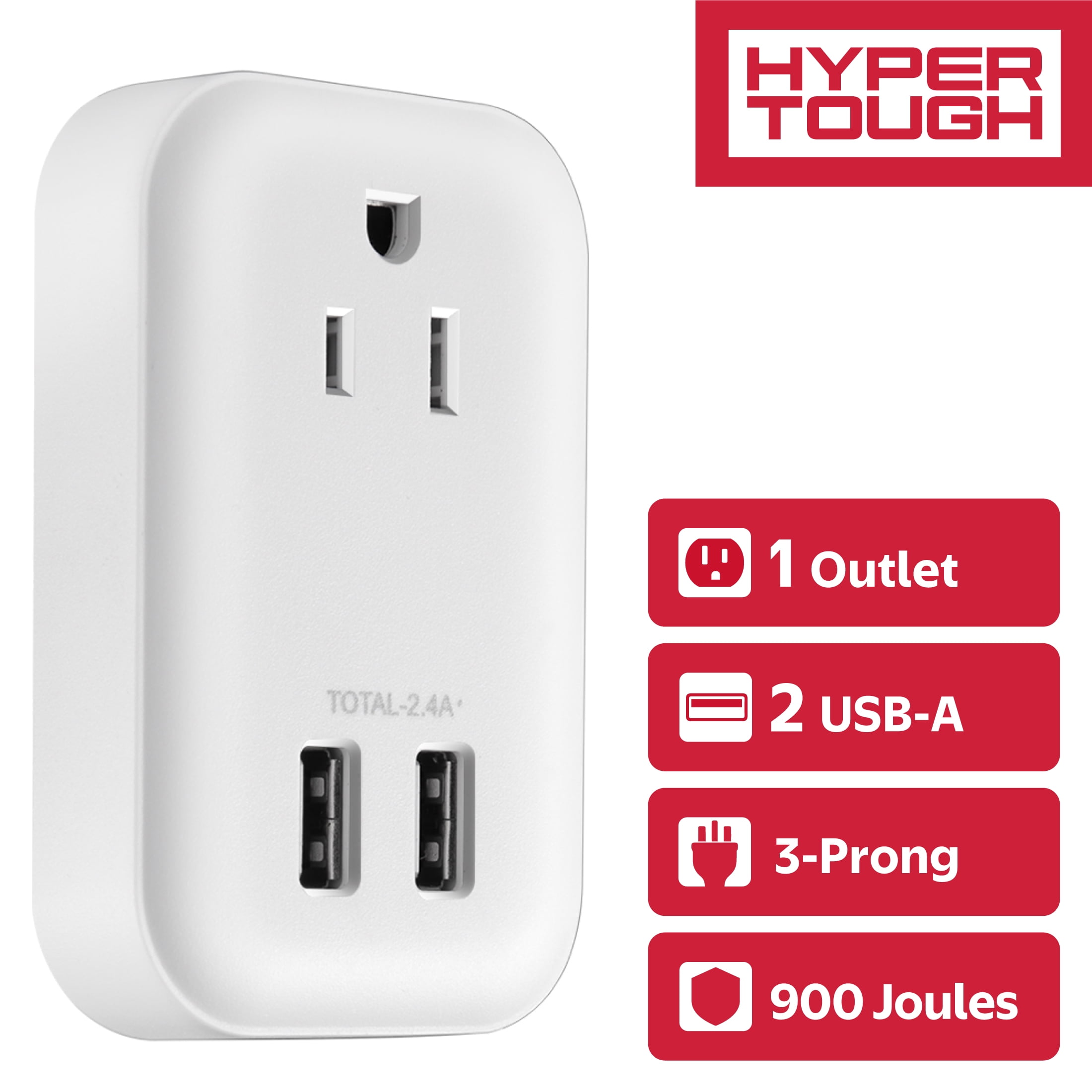 Hyper Tough Surge Protector with 2 Outlets 3-USB and USB-C White