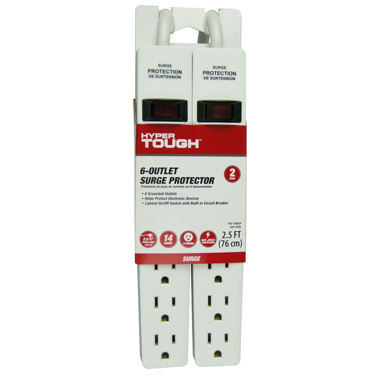 Hyper Tough 2 Pack 6-Outlet Surge Protector with 2.5 ft Cords 500-Joule, White Hyper Tough 2 Pack 6-Outlet Surge Protector with 2.5 ft Cords 500-Joule, White