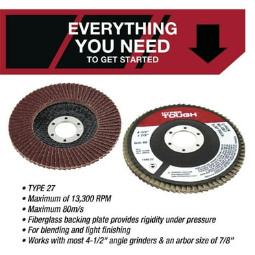 Hyper Tough 2 Pack 80 Grit Flap Discs Abrasive Material 4-1/2 inch Diameter with 7/8 inch Arbor, Brown Color, New Condition