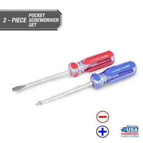 Hyper Tough 2-Piece Acetate Handle Mini Pocket Screwdriver, 4 1/2-inch Screwdriver Set, Includes 1 Phillips & 1 Flat Head