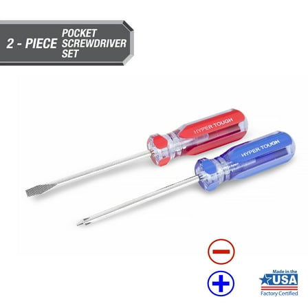 Hyper Tough 2-Piece Acetate Handle Mini Pocket Screwdriver, 4 1/2-inch Screwdriver Set, Includes 1 Phillips & 1 Flat Head