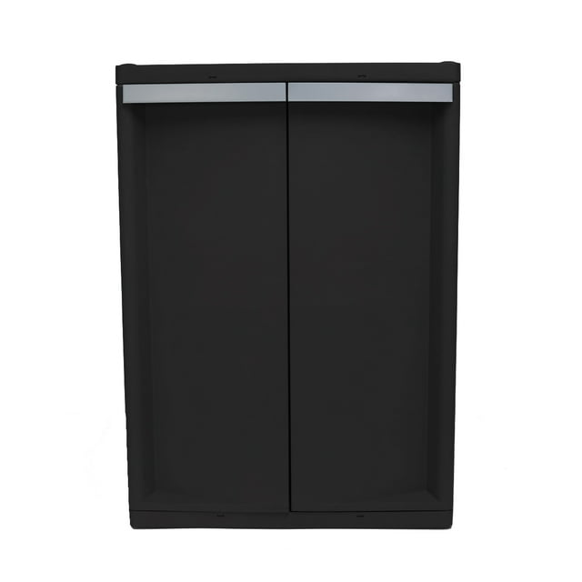 Hyper Tough 2 Shelf Plastic Garage Storage Cabinet 18.5Dx25.47Wx35.43"H, Black