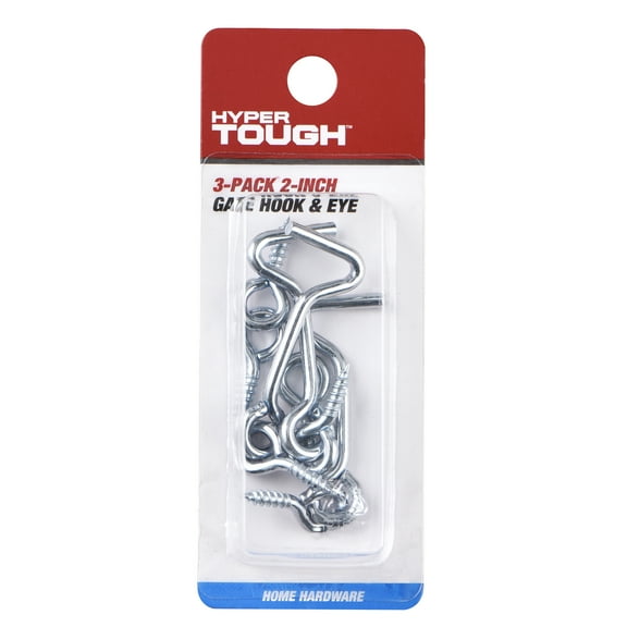 Hyper Tough New 2 in. Gate Hook and Eye, Zinc Plated, 3 Pack