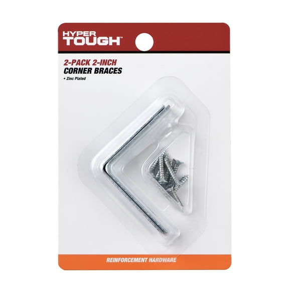 Hyper Tough 2 inch. x 2 inch. Corner Brace, Steel, Zinc Plated (2 Pack)