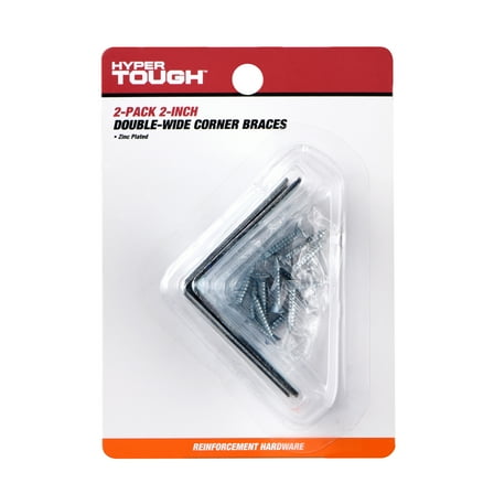 Hyper Tough 2 inch. x 2 inch. Double Wide Corner Brace, Steel, Zinc Plated (2 Pack)