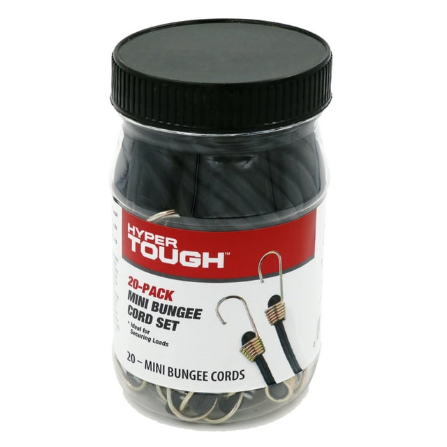 Hyper Tough 20 Pack, 10 inch Mini Bungee Cord Set In Plastic Jar