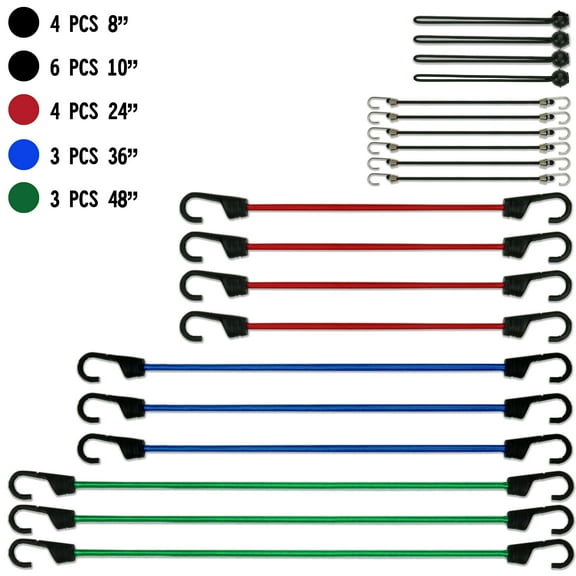 Hyper Tough 20 Pieces Bungee Cord Set, Plastic Jar, Multi-Color, 2.31 oz