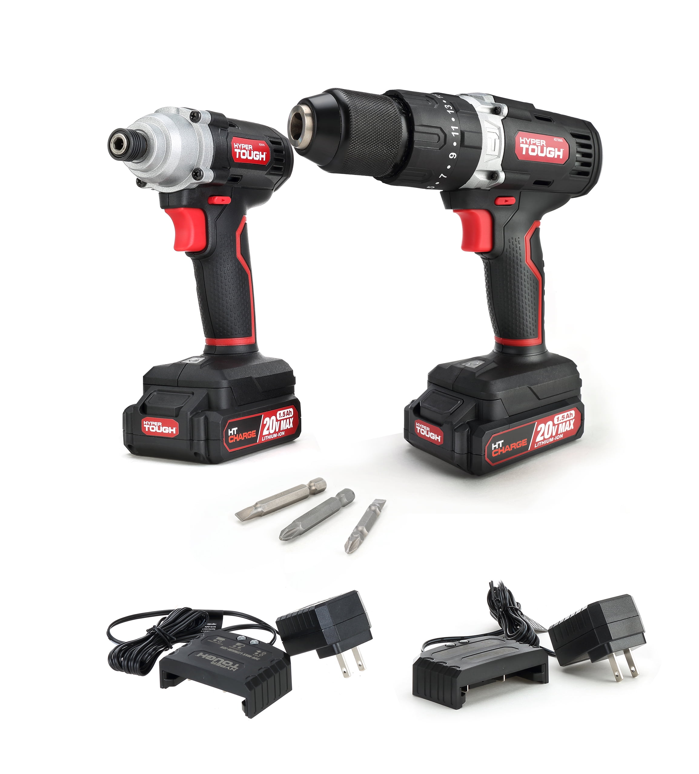 Hyper Tough 20V Max 3/8 inch cordless Drill / 1/4 inch cordless Impact  Driver Combo with (2) - 1.5Ah batteries and chargers 