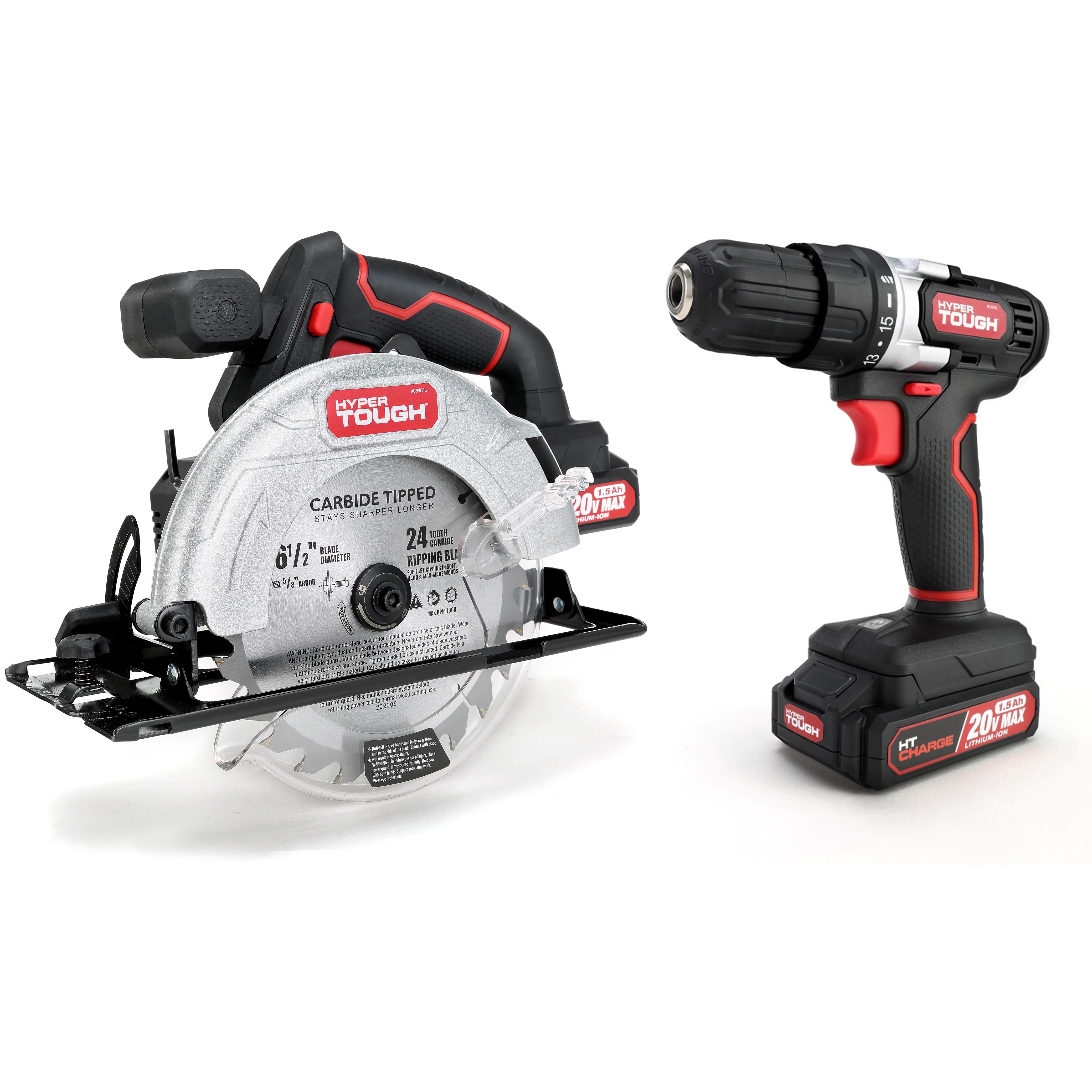 Hyper Tough 20V Cordless 3/8” Drill & Circular Saw Bundle, (2) 1.5Ah