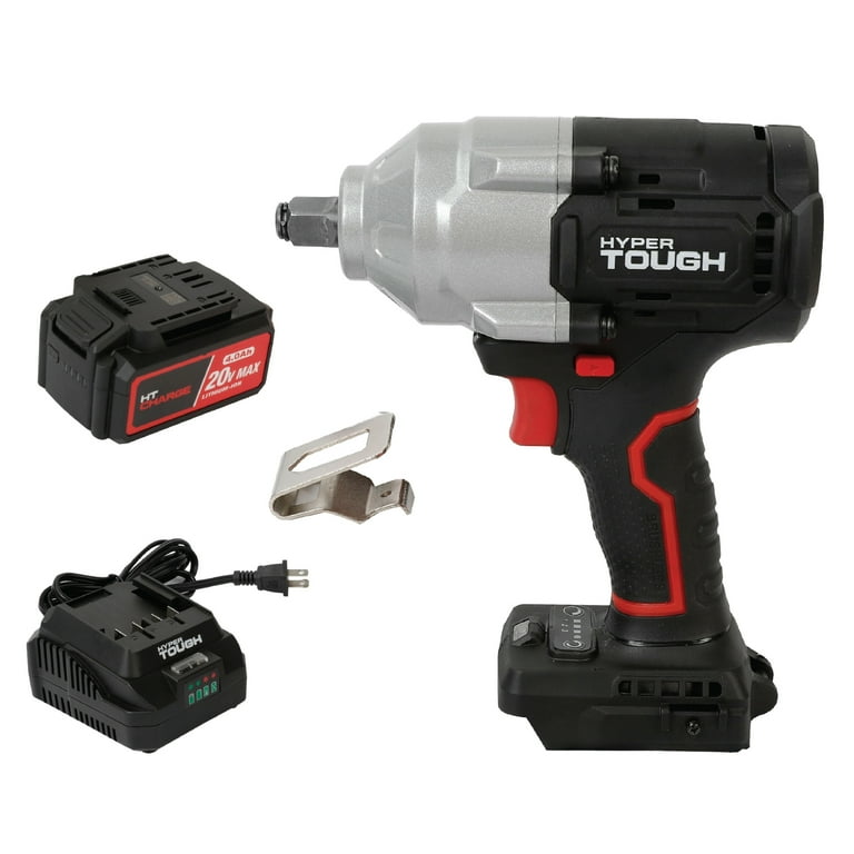 Hyper Tough 20V Max Brushless 1/2-inch Mid-Torque Cordless Impact Wrench with 4.0Ah Lithium-Ion Battery and Charger