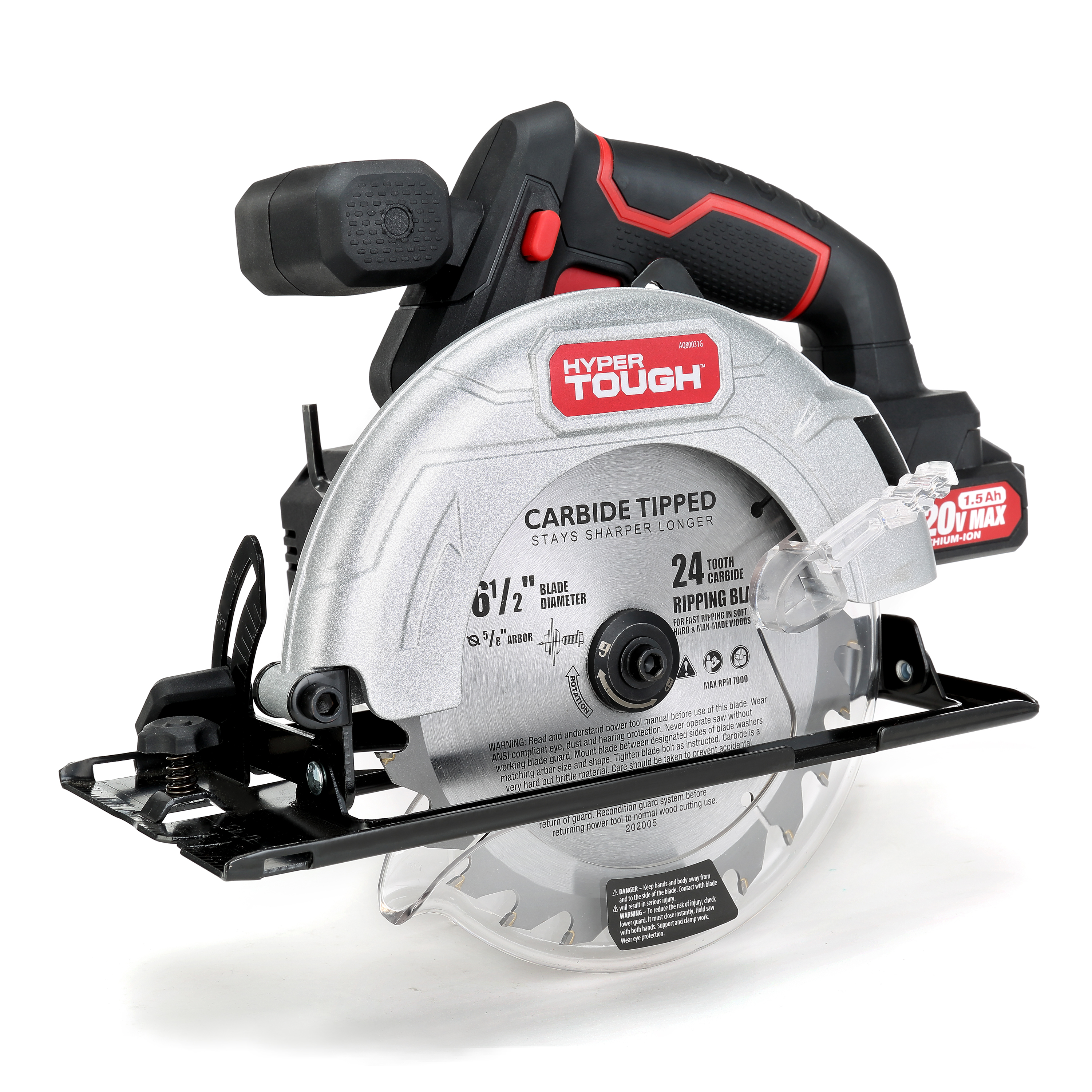 Hyper Tough 20V Max Lithium Ion Cordless 6-1/2 inch Circular Saw with 1.5Ah  Lithium-ion Battery, Charger, Blade  Rip Fence