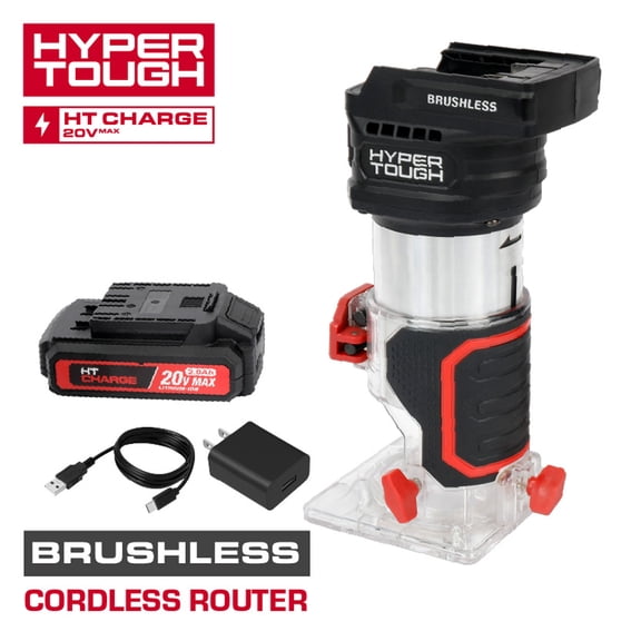 Hyper Tough 20V Brushless Cordless Router with 2.0Ah Battery