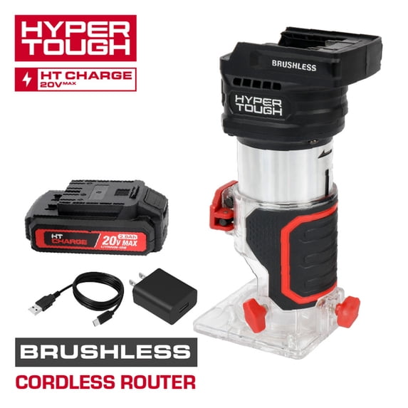 Hyper Tough 20V Brushless Cordless Router with 1.5Ah Battery