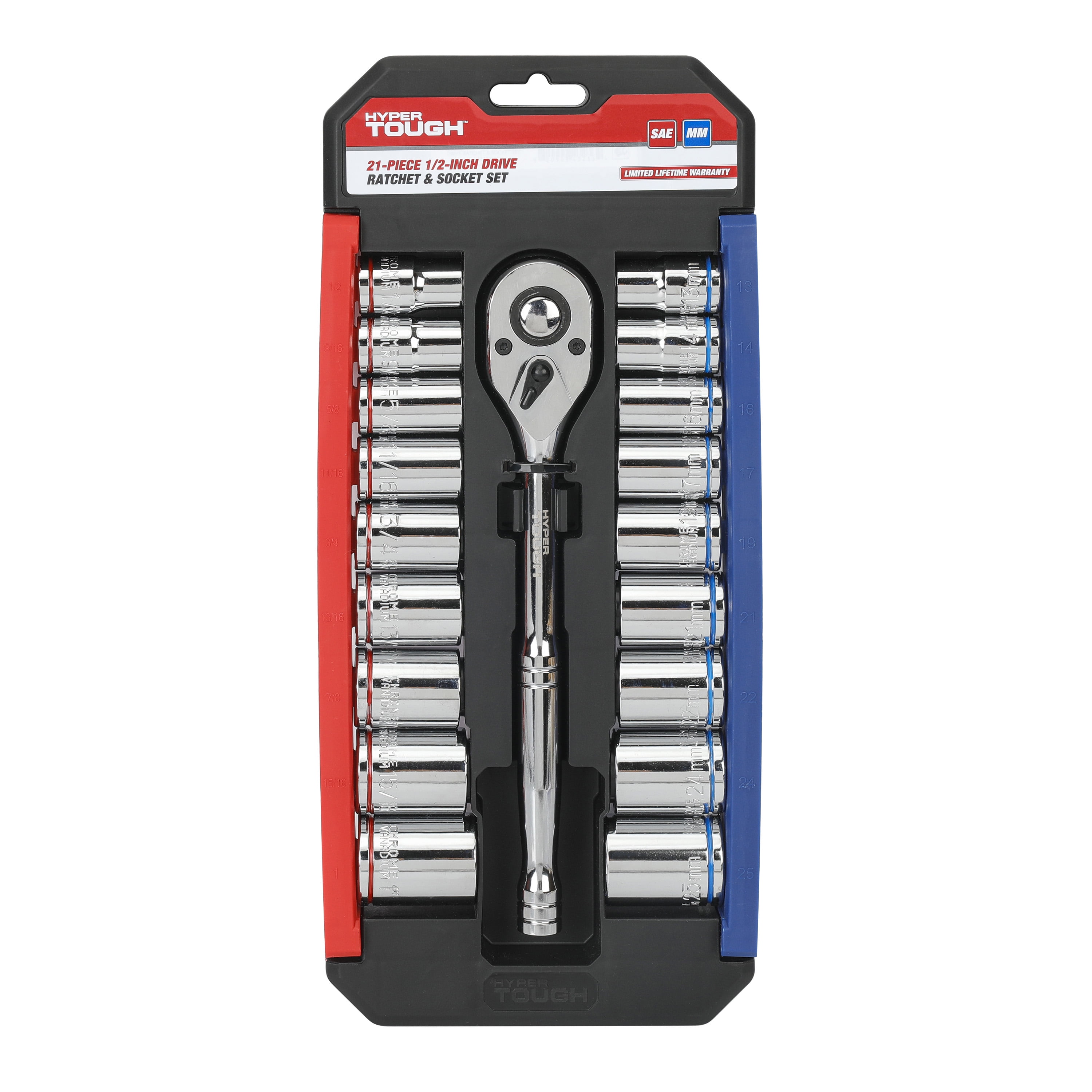 Hyper Tough 21 Piece 1/2 Inch Drive Ratchet and Socket Set, 43236