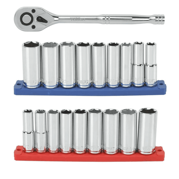 Hyper Tough 21-Piece 1/2-inch Drive Deep Ratchet and Socket Set (SAE and mm)