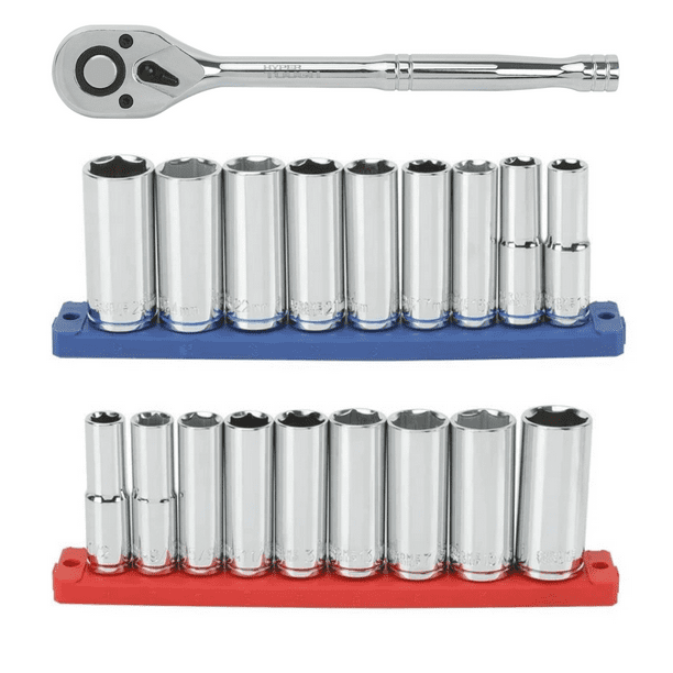 Hyper Tough 21-Piece 1/2-inch Drive Deep Ratchet and Socket Set