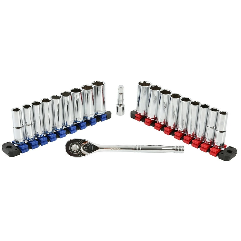Hyper Tough 22 Piece 1 2 inch Drive Ratchet and Deep Socket SAE and Metric Set Walmart