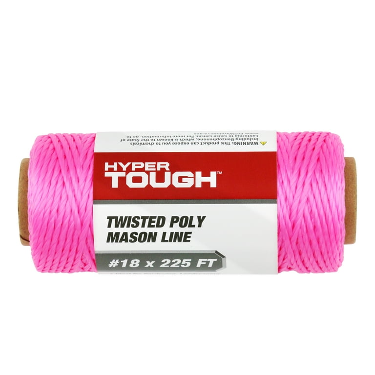 Hyper Tough 225 feet Twisted Polypropylene Mason Line Rope, Pink- Twine for  fishing, boating, masonry, crafting, gardening, marking and DIY