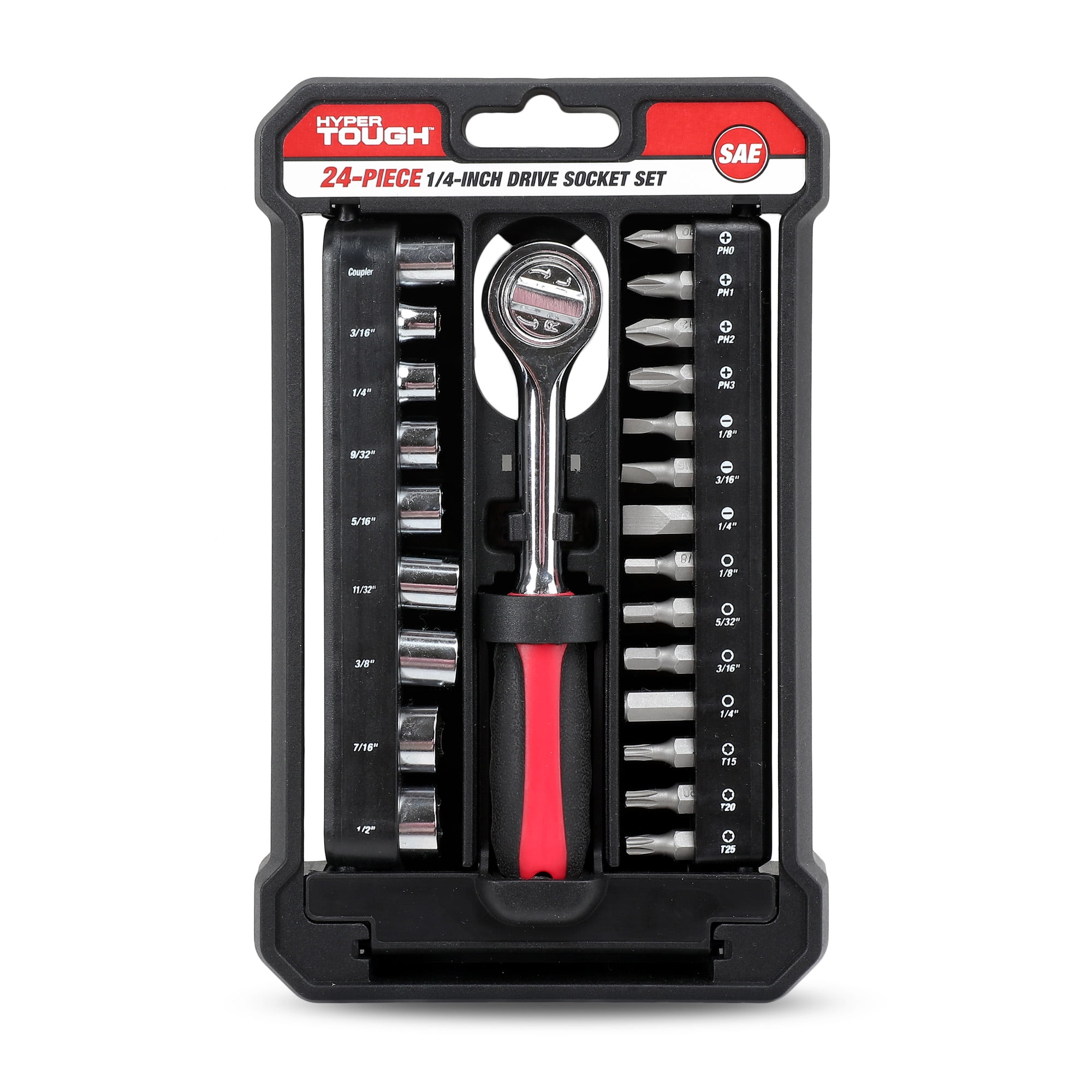 Hyper Tough 24Piece 1/4" Drive SAE Sockets Set with Reversible Ratchet