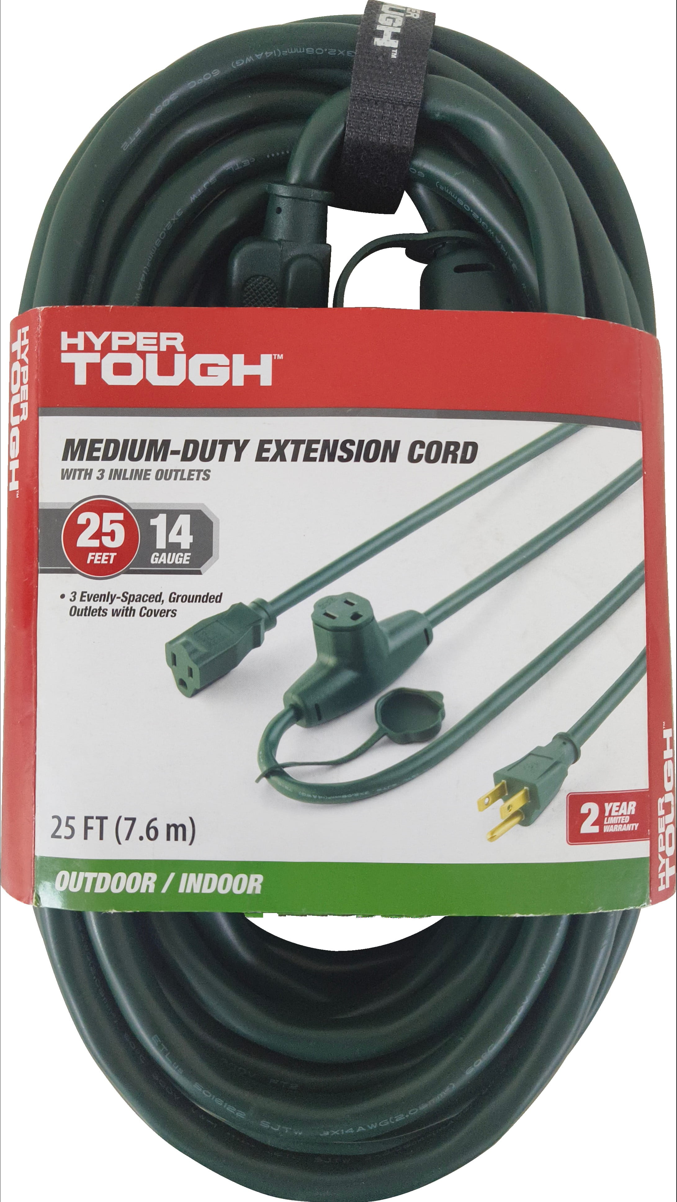Hyper Tough 25FT 14AWG Green Landscaping Extension Cord, 3 Prong
