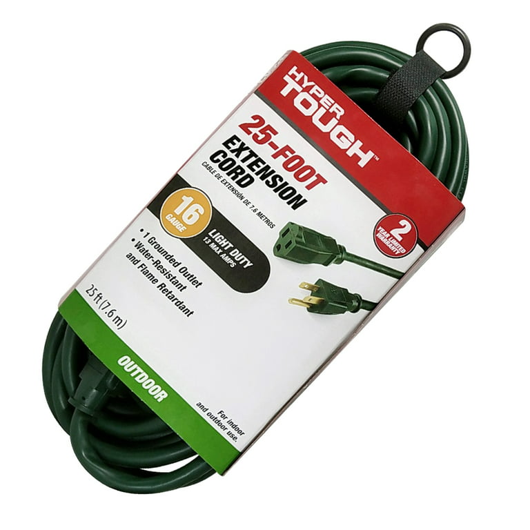 Hyper Tough 25ft 16AWG 3 Prong Green Single Outlet Outdoor Extension Cord