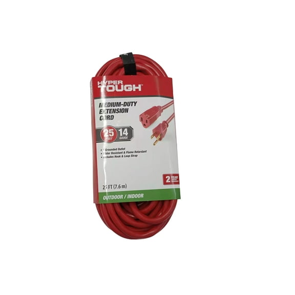Hyper Tough 25FT 14AWG 3 Prong Red Extension Cord for Indoor and Outdoor Use, 15 Amps